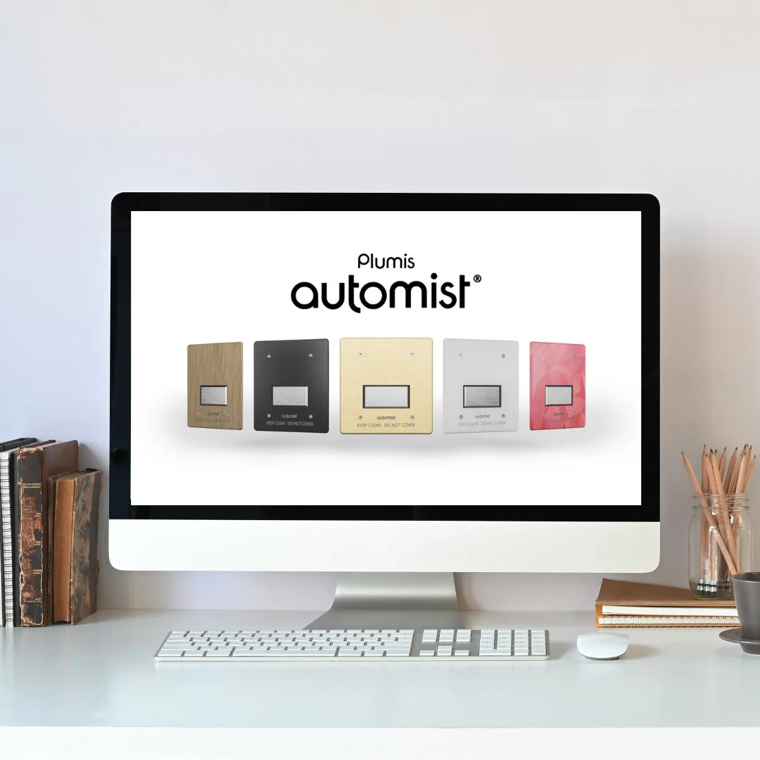 Plumis Automist family shot, desktop mockup rollout