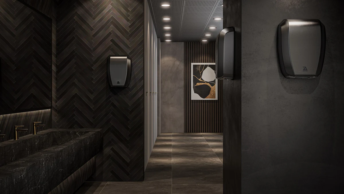 Airdri hand dryer dark interior CGI, final render