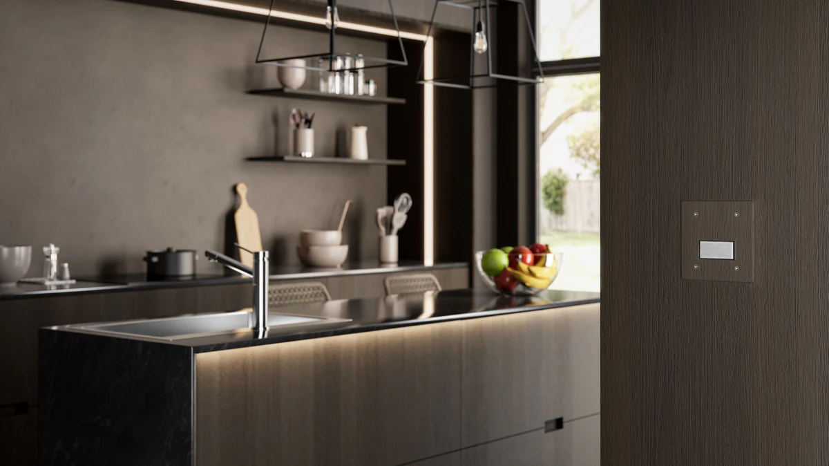 Plumis Automist kitchen CGI, dark slate colourway