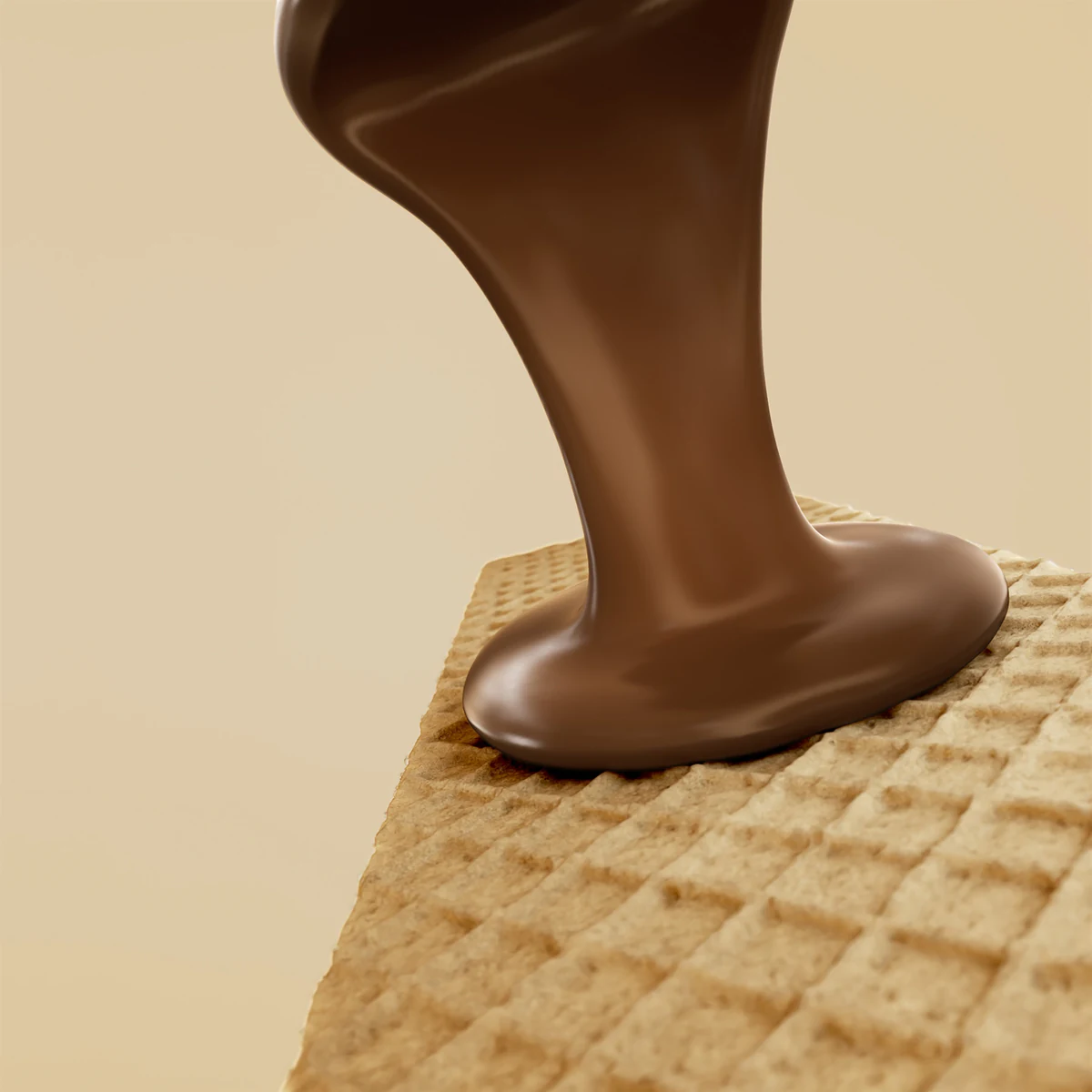 Gandour Unica Max, chocolate pour on wafer close-up still