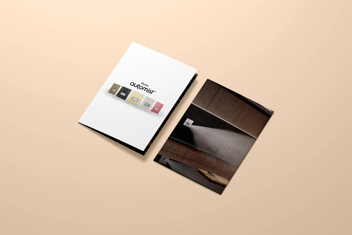 Plumis Automist, product and interior CGI brochure mockup