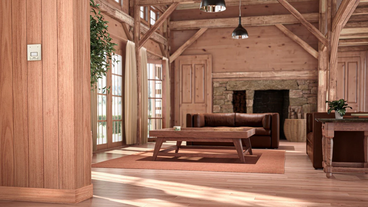 Plumis Automist cabin CGI, wooden colourway