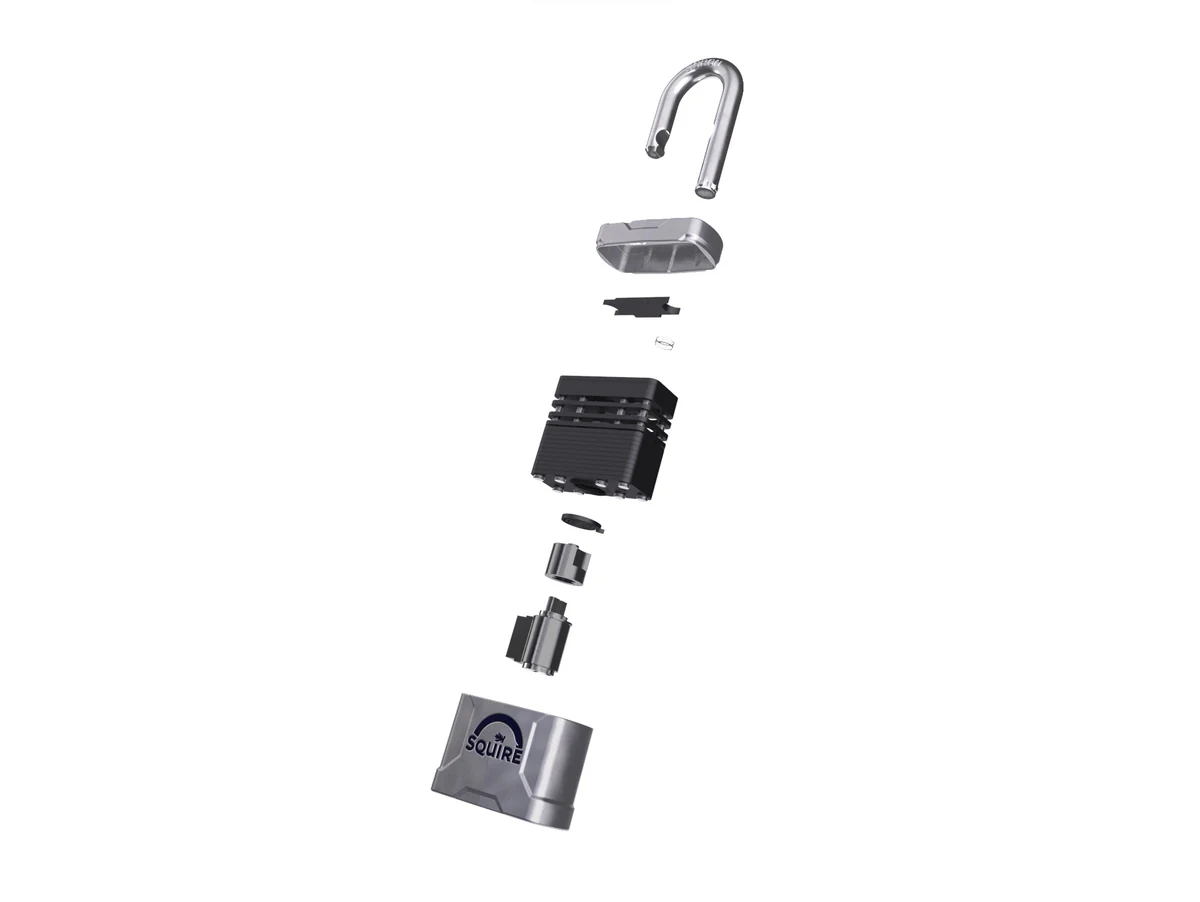 Squire lock exploded component still, engineering reference