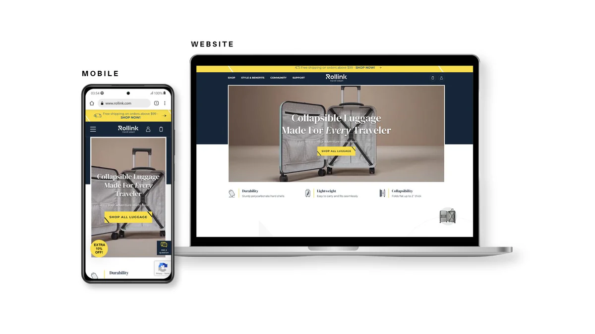 Rollink Flex 360, website and mobile UI mockup
