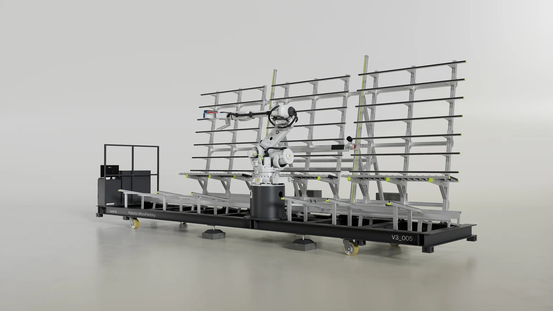 AUAR, final rendered composition A05, robot and rack with lighting and materials applied
