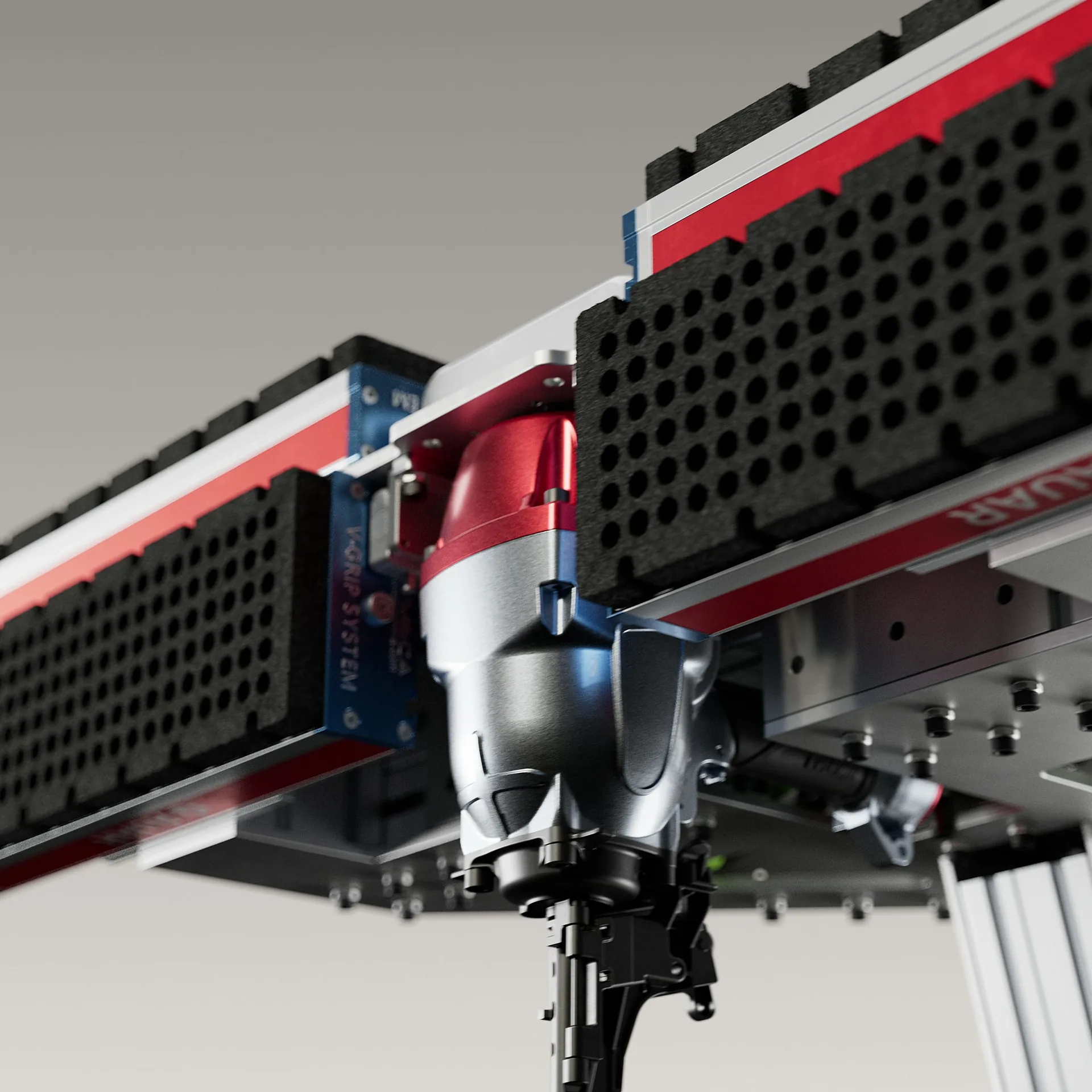 AUAR MicroFactory close-up 3D render, gripper mechanism with fine detail
