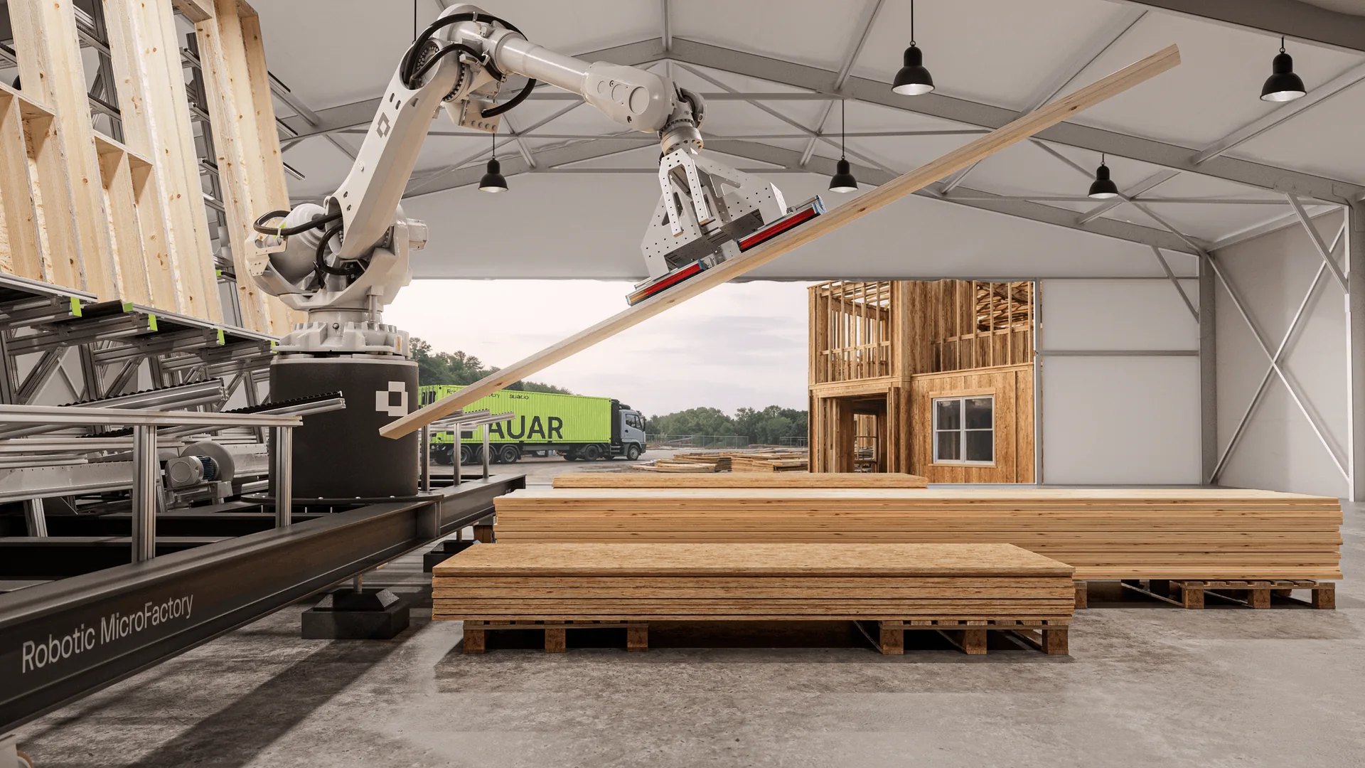 AUAR MicroFactory 3D render, warm natural lighting in a lifestyle setting