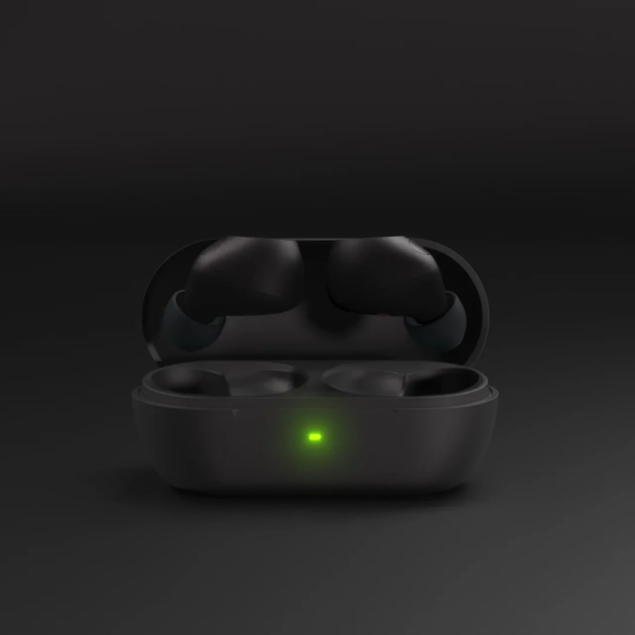 Sony wireless earbuds floating against a black background