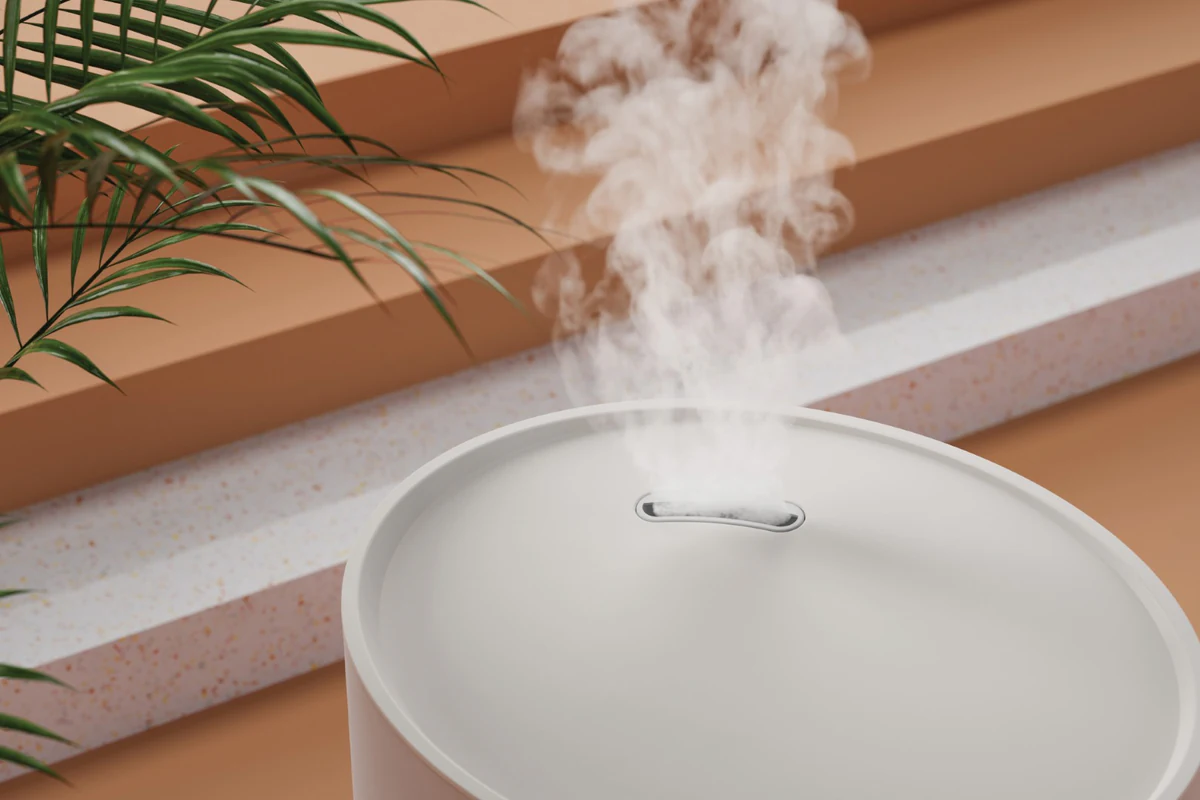 Duux Neo humidifier, White colourway with simulated mist