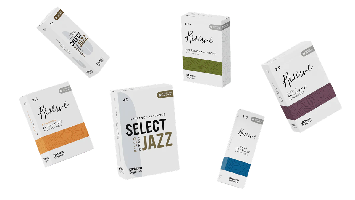 D'Addario Organic Reeds, full family shot, 6 SKUs