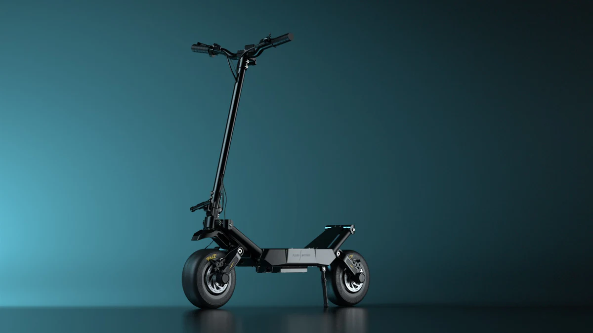 Flash Motors Infinity X scooter, full-view dark gradient render