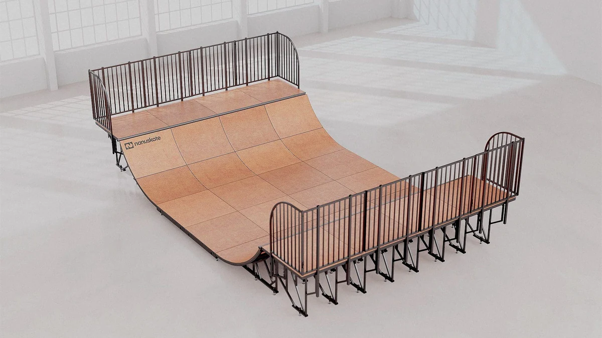 Nanuskate modular skate ramp still 07, installed lifestyle composition
