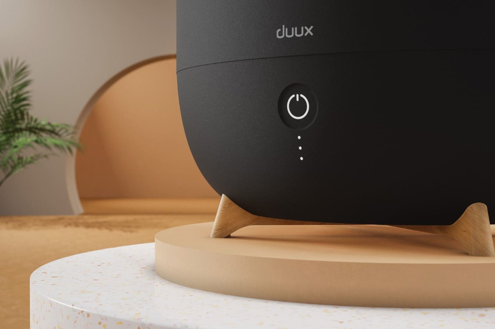 Duux Neo humidifier — Black colourway control panel close-up