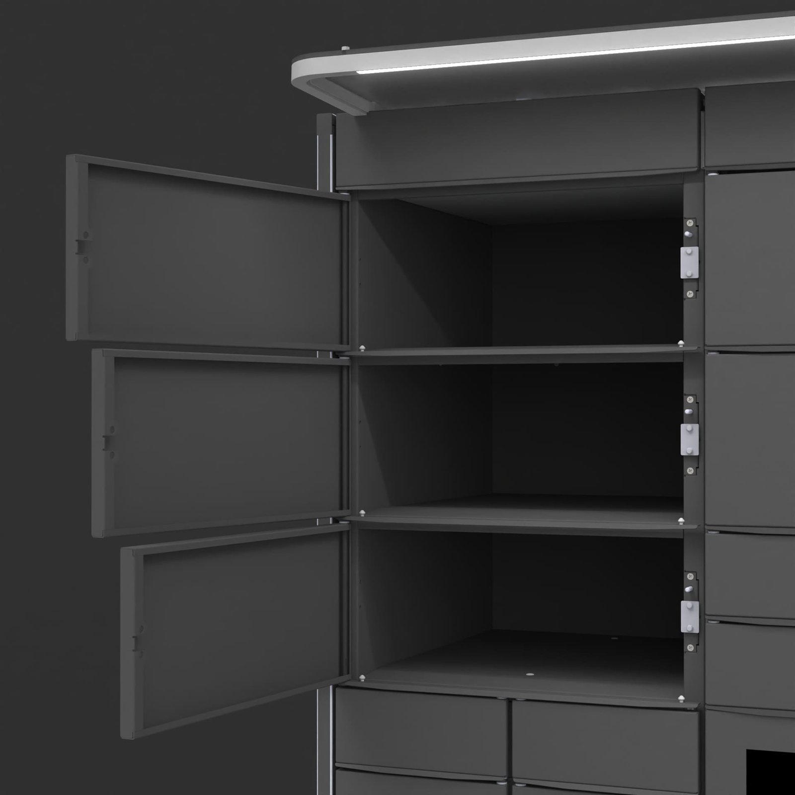 Bloq.it Smart Locker — drawers-open render showing internal compartments