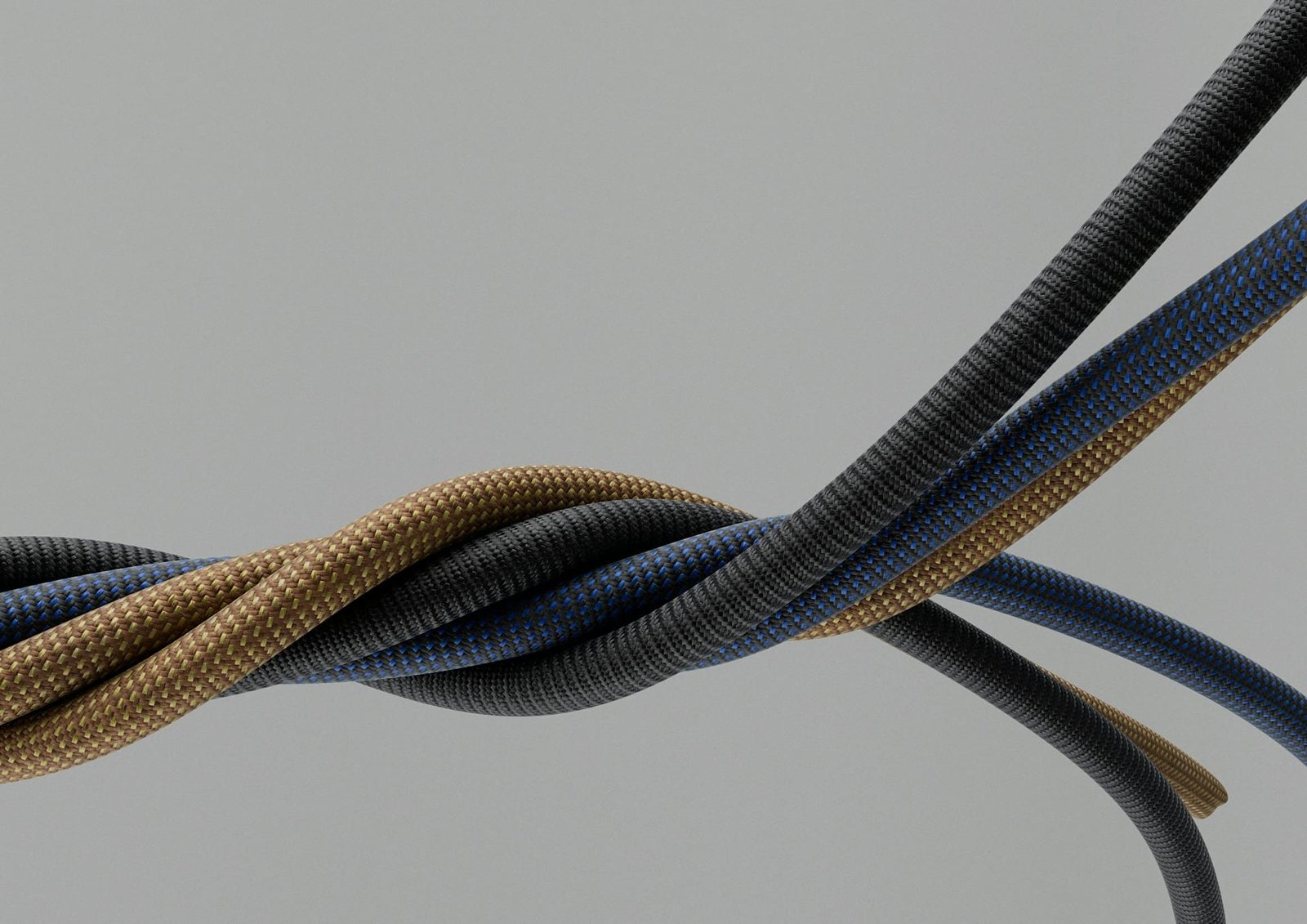 A close-up of a 3D model featuring twisted electronic cables