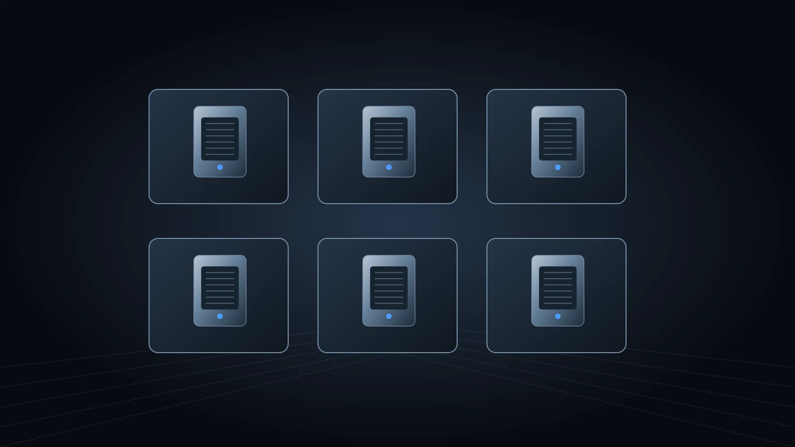 Six campaign asset cards arranged in a launch planning matrix