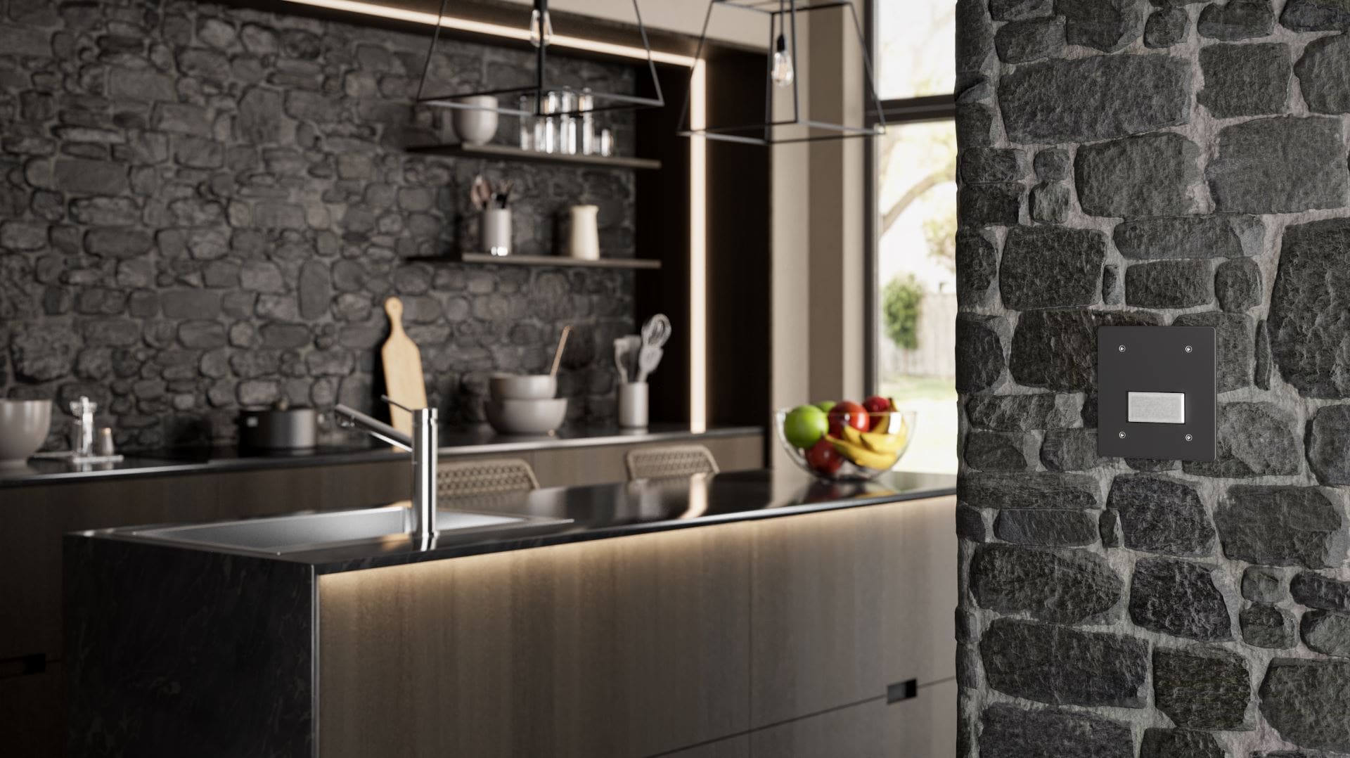 Plumis Automist - Kitchen Interior CGI - Grey Brick